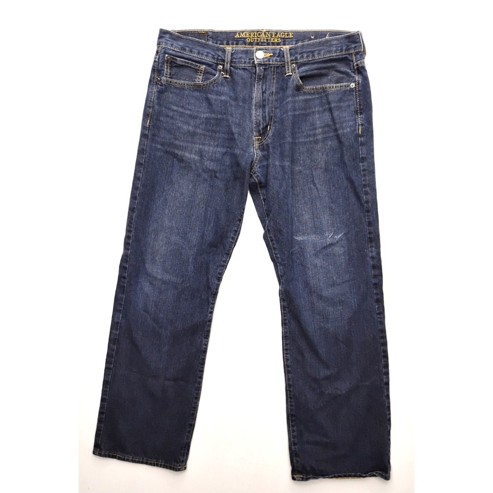 American Eagle Loose Fit Jeans Mens 34x32 Dark Wash cool fade whiskers